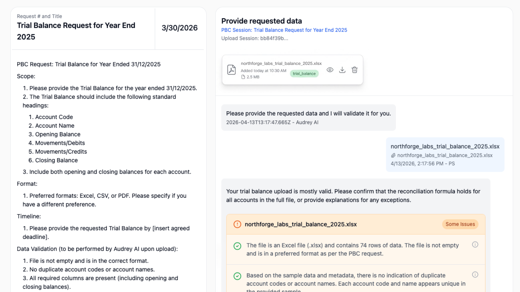 Audrey AI PBC agent — automated document requests